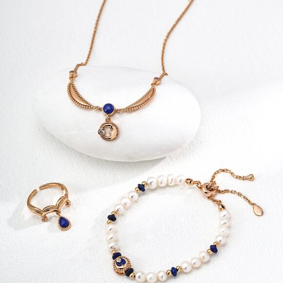 ✨ Artisan Original Lapis Lazuli Dangle Crown Ring | S925 Gold Adjustable - Picture 10 of 14